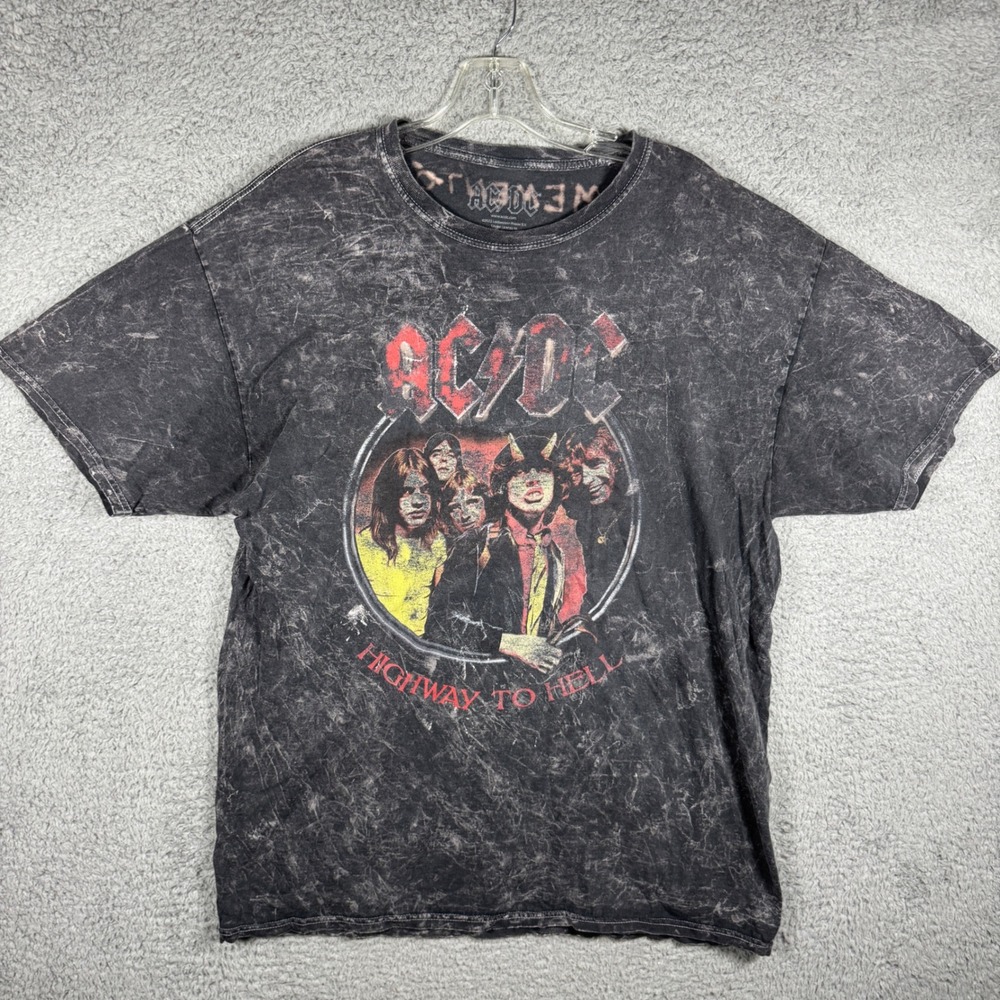 AC/DC Highway to Hell Graphic T-Shirt Mens XL Black Acid Wash Rock Band Tee 2022